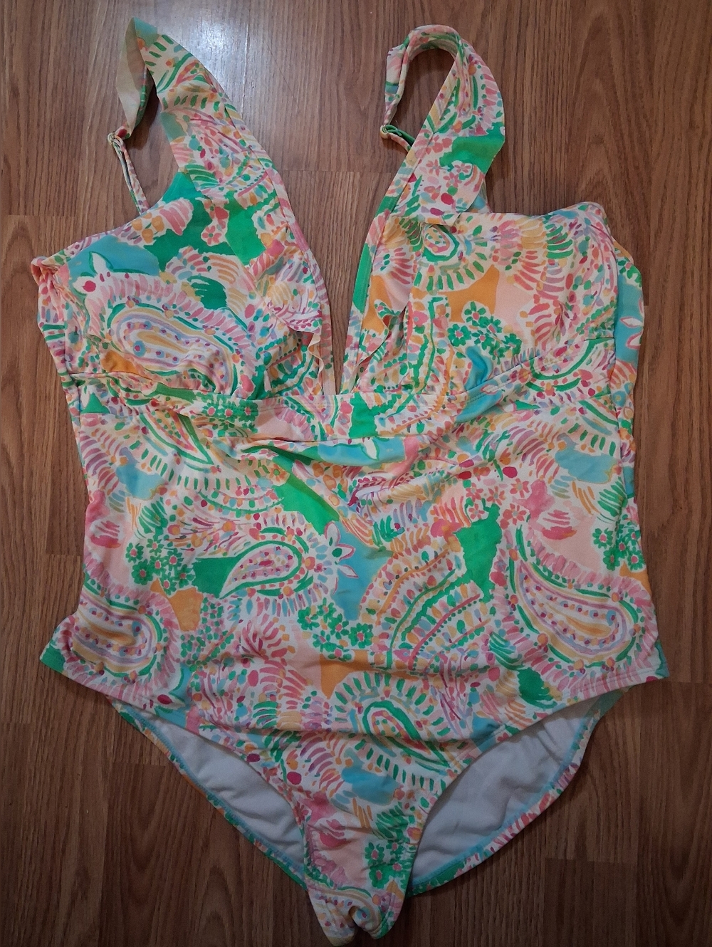 CROWN & IVY one piece swimsuit.  Womens. Size XXL. Blue, Green, Orange, Pink.